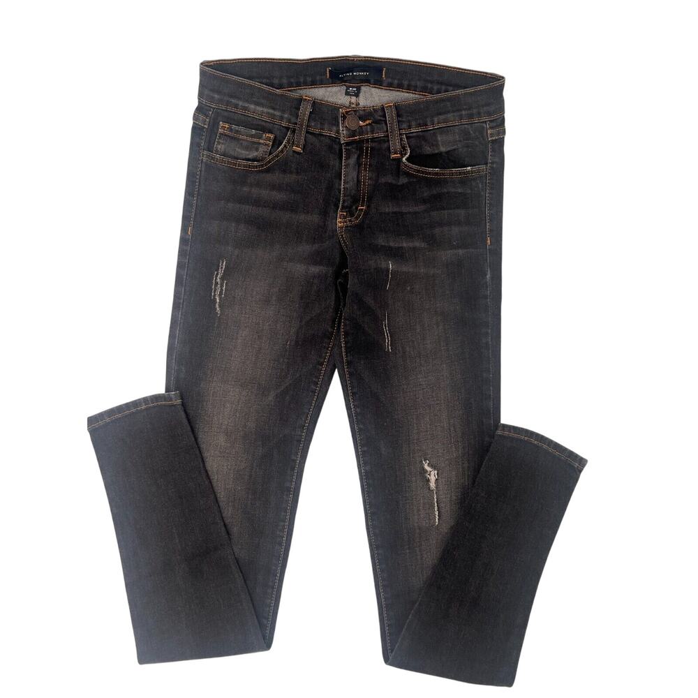 Flying Monkey Skinny womens Jeans Dark Wash Stretch Size 26 distressed black